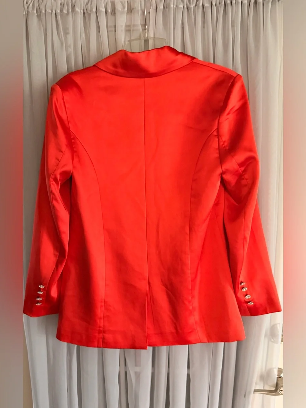 Flying Tomato Coral-Red Double-Breasted Blazer with Rhinestone Buttons Small